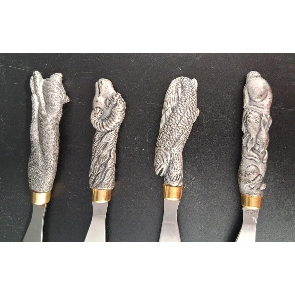 Pewter  Cat, Ram, Fish, Rabbit Stainless Steel Butter knives